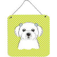 "Caroline's Treasures Checkerboard Lime Green Maltese Wall or Door Hanging Prints, 6 x 6"""