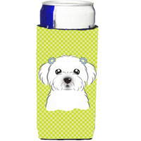 Checkerboard Lime Green Maltese Ultra Beverage Insulators for slim cans BB1270MUK
