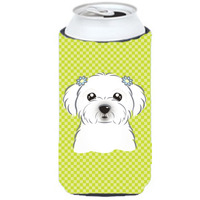 Checkerboard Lime Green Maltese Tall Boy Beverage Insulator Hugger BB1270TBC