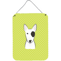 "Caroline's Treasures Checkerboard Lime Green Bull Terrier Wall or Door Hanging Prints, 16"" x 12"""