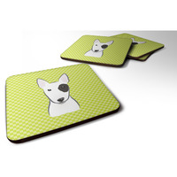 "Caroline's Treasures BB1271FC Checkerboard Lime Green Bull Terrier Foam Coaster (Set of 4), 3.5"" H x 3.5"" W, Multicolor"