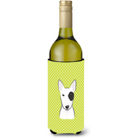 Checkerboard Lime Green Bull Terrier Wine Bottle Beverage Insulator Hugger BB1271LITERK
