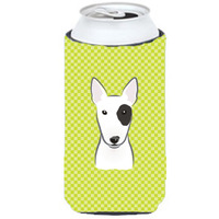 Checkerboard Lime Green Bull Terrier Tall Boy Beverage Insulator Hugger BB1271TBC
