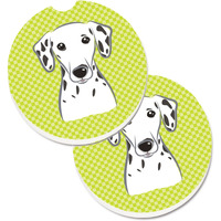 "Caroline's Treasures Checkerboard Lime green Dalmatian Set of 2 Cup Holder Car Coasters BB1272CARC, 2.56, Multicolor"