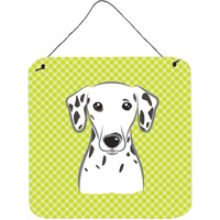 "Caroline's Treasures Checkerboard Lime Green Dalmatian Wall or Door Hanging Prints, 6 x 6"""