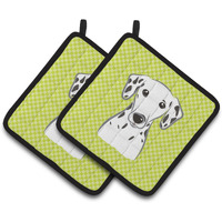 "Caroline's Treasures Checkerboard Lime green Dalmatian Pair of Pot Holders BB1272PTHD, 7.5HX7.5W, Multicolor"