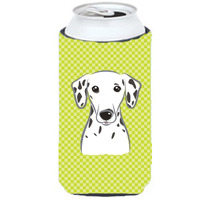 Checkerboard Lime Green Dalmatian Tall Boy Beverage Insulator Hugger BB1272TBC