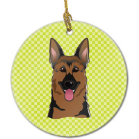 Checkerboard Lime Green German Shepherd Ceramic Ornament BB1273CO1