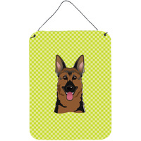 "Caroline's Treasures Checkerboard Lime Green German Shepherd Wall or Door Hanging Prints, 16"" x 12"""