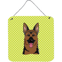 "Caroline's Treasures Checkerboard Lime Green German Shepherd Wall or Door Hanging Prints, 6 x 6"""