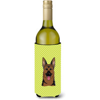 Checkerboard Lime Green German Shepherd Wine Bottle Beverage Insulator Hugger BB1273LITERK