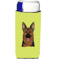 Checkerboard Lime Green German Shepherd Ultra Beverage Insulators for slim cans