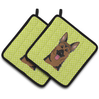 "Caroline's Treasures Checkerboard Lime green German Shepherd Pair of Pot Holders BB1273PTHD, 7.5HX7.5W, Multicolor"