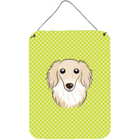 "Caroline's Treasures Checkerboard Lime Green Longhair Creme Dachshund Wall or Door Hanging Prints, 16"" x 12"""