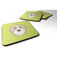 "Caroline's Treasures BB1274FC Checkerboard Lime Green Longhair Creme Dachshund Foam Coaster (Set of 4), 3.5"" H x 3.5"" W, Multicolor"