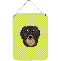 "Caroline's Treasures Checkerboard Lime Green Longhair Black Tan Dachshund Wall Door Hanging Prints, 16"" x 12"""