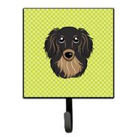 "Caroline's Treasures BB1275SH4 Checkerboard Lime Green Longhair Black and Tan Dachshund Leash or Key Holder, Small, Multicolor"