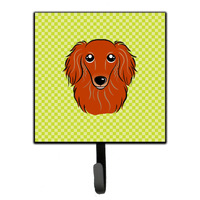 "Caroline's Treasures BB1276SH4 Checkerboard Lime Green Longhair Red Dachshund Leash or Key Holder, Small, Multicolor"