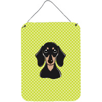 "Caroline's Treasures Checkerboard Lime Green Smooth Black and Tan Dachshund Wall Door Hanging Prints, 16"" x 12"""