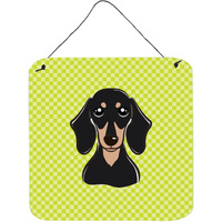 "Caroline's Treasures Checkerboard Lime Green Smooth Black and Tan Dachshund Wall or Door Hanging Prints, 6 x 6"""
