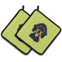 "Caroline's Treasures Checkerboard Lime green Smooth black & Tan Dachshund Pair of Pot Holders BB1277PTHD, 7.5HX7.5W, Multicolor"