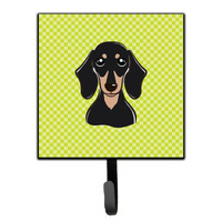 "Caroline's Treasures BB1277SH4 Checkerboard Lime Green Smooth Black and Tan Dachshund Leash or Key Holder, Small, Multicolor"