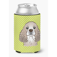 Checkerboard Lime Green Cocker Spaniel Can or Bottle Hugger BB1278CC