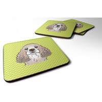 "Caroline's Treasures BB1278FC Checkerboard Lime Green Cocker Spaniel Foam Coaster (Set of 4), 3.5"" H x 3.5"" W, Multicolor"