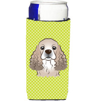 Checkerboard Lime Green Cocker Spaniel Ultra Beverage Insulators for slim cans