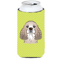 Checkerboard Lime Green Cocker Spaniel Tall Boy Beverage Insulator Hugger BB1278TBC