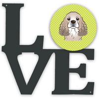 "Caroline's Treasures Checkerboard Lime Green Cocker Spaniel Metal Artwork Love wall-decor, Multicolor"