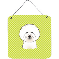 "Caroline's Treasures Checkerboard Lime Green Bichon Frise Wall or Door Hanging Prints, 6 x 6"""