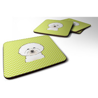 "Caroline's Treasures BB1279FC Checkerboard Lime Green Bichon Frise Foam Coaster (Set of 4), 3.5"" H x 3.5"" W, Multicolor"