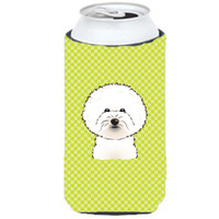 Checkerboard Lime Green Bichon Frise Tall Boy Beverage Insulator Hugger BB1279TBC