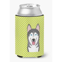 Checkerboard Lime Green Alaskan Malamute Can or Bottle Hugger BB1280CC