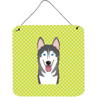 "Caroline's Treasures Checkerboard Lime Green Alaskan Malamute Wall or Door Hanging Prints, 6 x 6"""