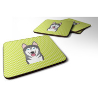 "Caroline's Treasures BB1280FC Checkerboard Lime Green Alaskan Malamute Foam Coaster (Set of 4), 3.5"" H x 3.5"" W, Multicolor"
