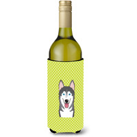 Checkerboard Lime Green Alaskan Malamute Wine Bottle Beverage Insulator Hugger BB1280LITERK