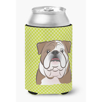 Checkerboard Lime Green English Bulldog  Can or Bottle Hugger BB1281CC
