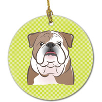 Checkerboard Lime Green English Bulldog Ceramic Ornament BB1281CO1