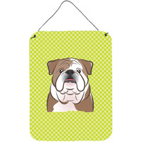 "Caroline's Treasures Checkerboard Lime Green English Bulldog Wall or Door Hanging Prints, 16"" x 12"""