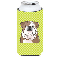 Checkerboard Lime Green English Bulldog  Tall Boy Beverage Insulator Hugger BB1281TBC