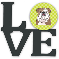 "Caroline's Treasures Checkerboard Lime Green English Bulldog Metal Artwork Love wall-decor, Multicolor"