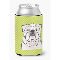 Checkerboard Lime Green White English Bulldog  Can or Bottle Hugger BB1282CC