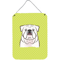 "Caroline's Treasures Checkerboard Lime Green White English Bulldog Wall or Door Hanging Prints, 16"" x 12"""