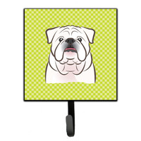 "Caroline's Treasures BB1282SH4 Checkerboard Lime Green White English Bulldog Leash or Key Holder, Small, Multicolor"