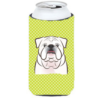 Checkerboard Lime Green White English Bulldog  Tall Boy Beverage Insulator Hugger BB1282TBC