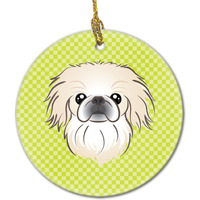 Checkerboard Lime Green Pekingese Ceramic Ornament BB1283CO1