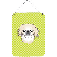 "Caroline's Treasures Checkerboard Lime Green Pekingese Wall or Door Hanging Prints, 16"" x 12"""