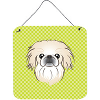 "Caroline's Treasures Checkerboard Lime Green Pekingese Wall or Door Hanging Prints, 6 x 6"""